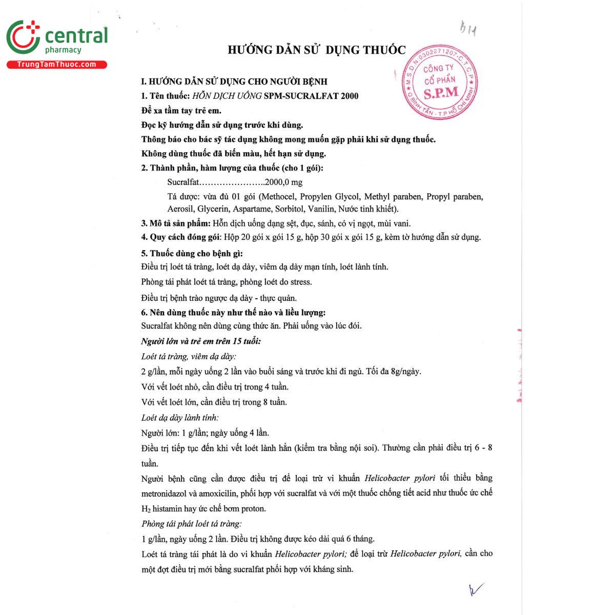 thuoc spm sucralfat 2000 5 D1156 thuoc spm sucralfat 2000 5 D1156