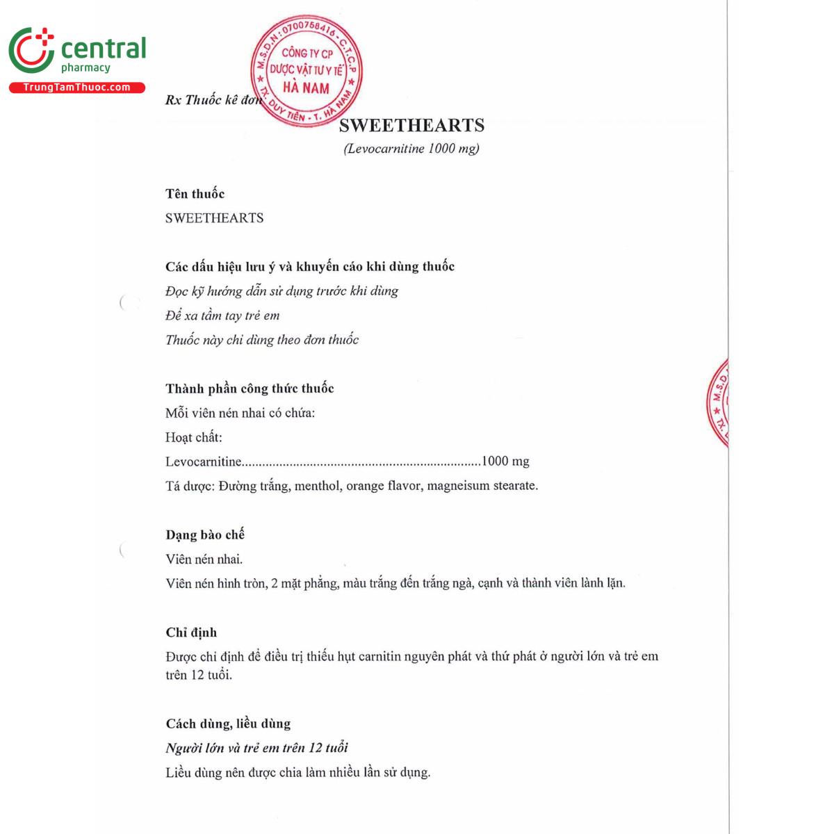 thuoc sweethearts 1000mg 10 B0270