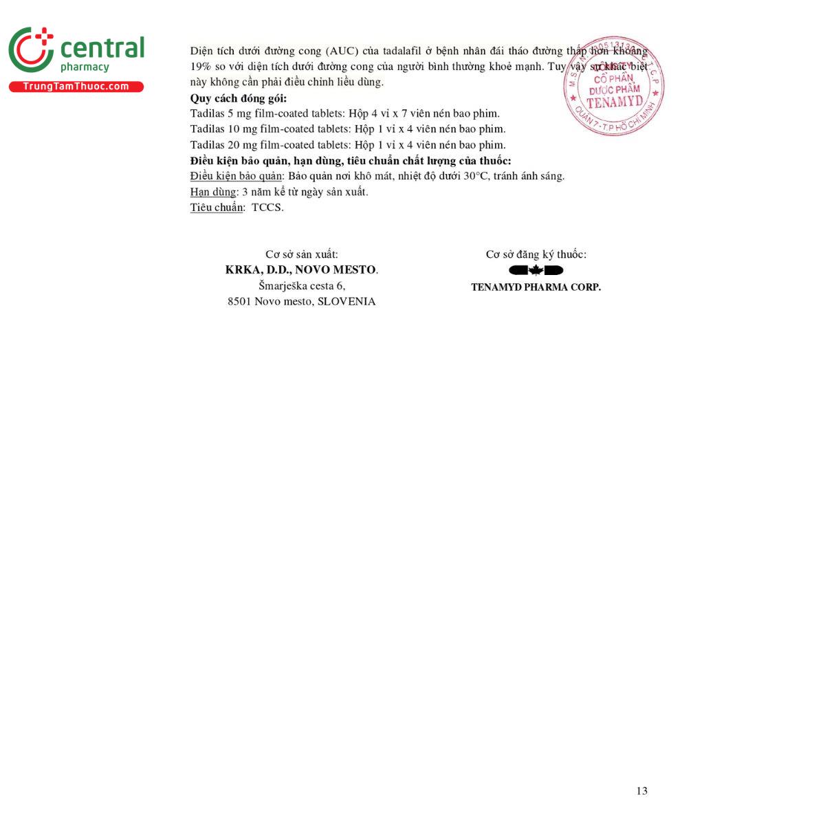 thuoc tadilas film coated tablets 13 F2224 thuoc tadilas film coated tablets 13 F2224