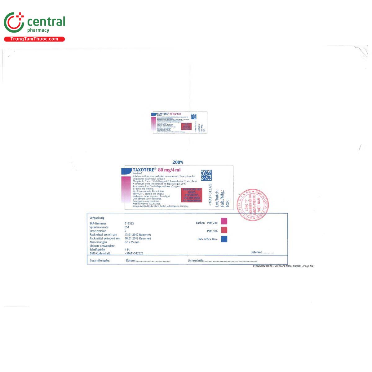 thuoc taxotere 80mg 4ml 6 U8158