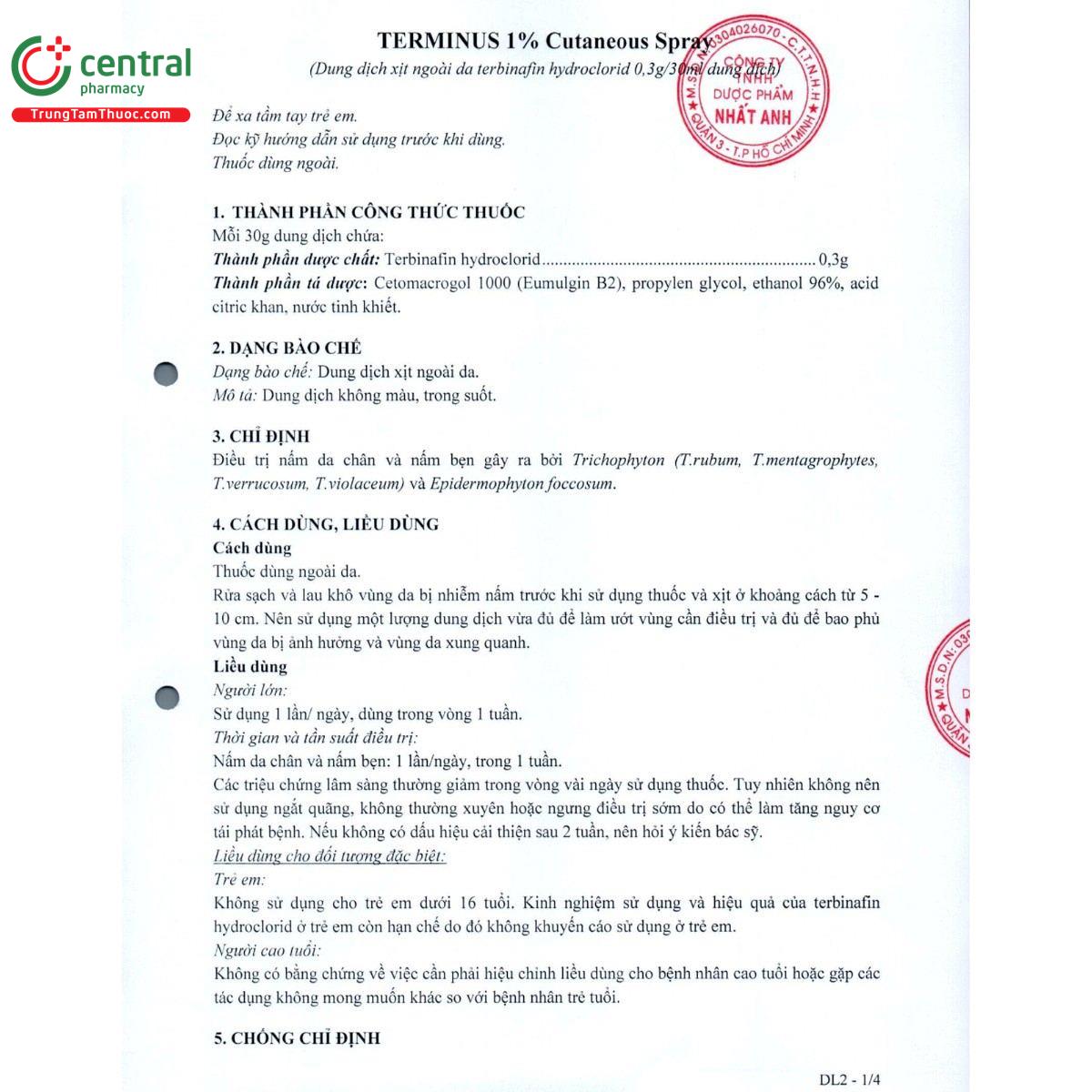 thuoc terminus 1 cutaneous spray 4 O6778