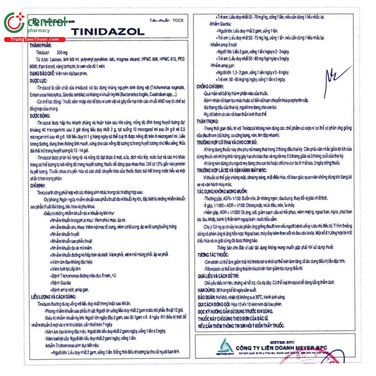thuoc tinidazol 500mg meyer bpc 5 P6458