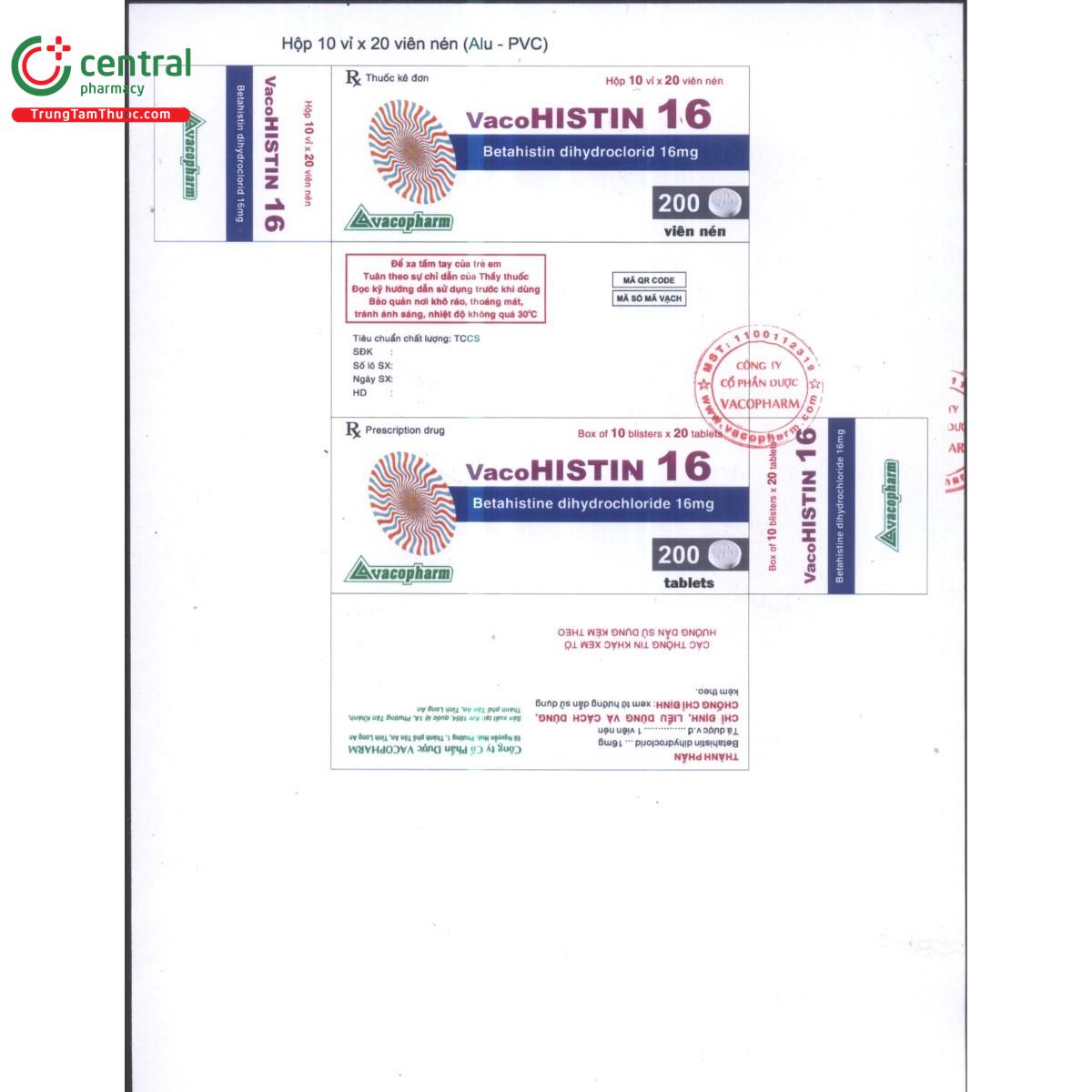 thuoc vacohistin 16mg 6 B0412 thuoc vacohistin 16mg 6 B0412