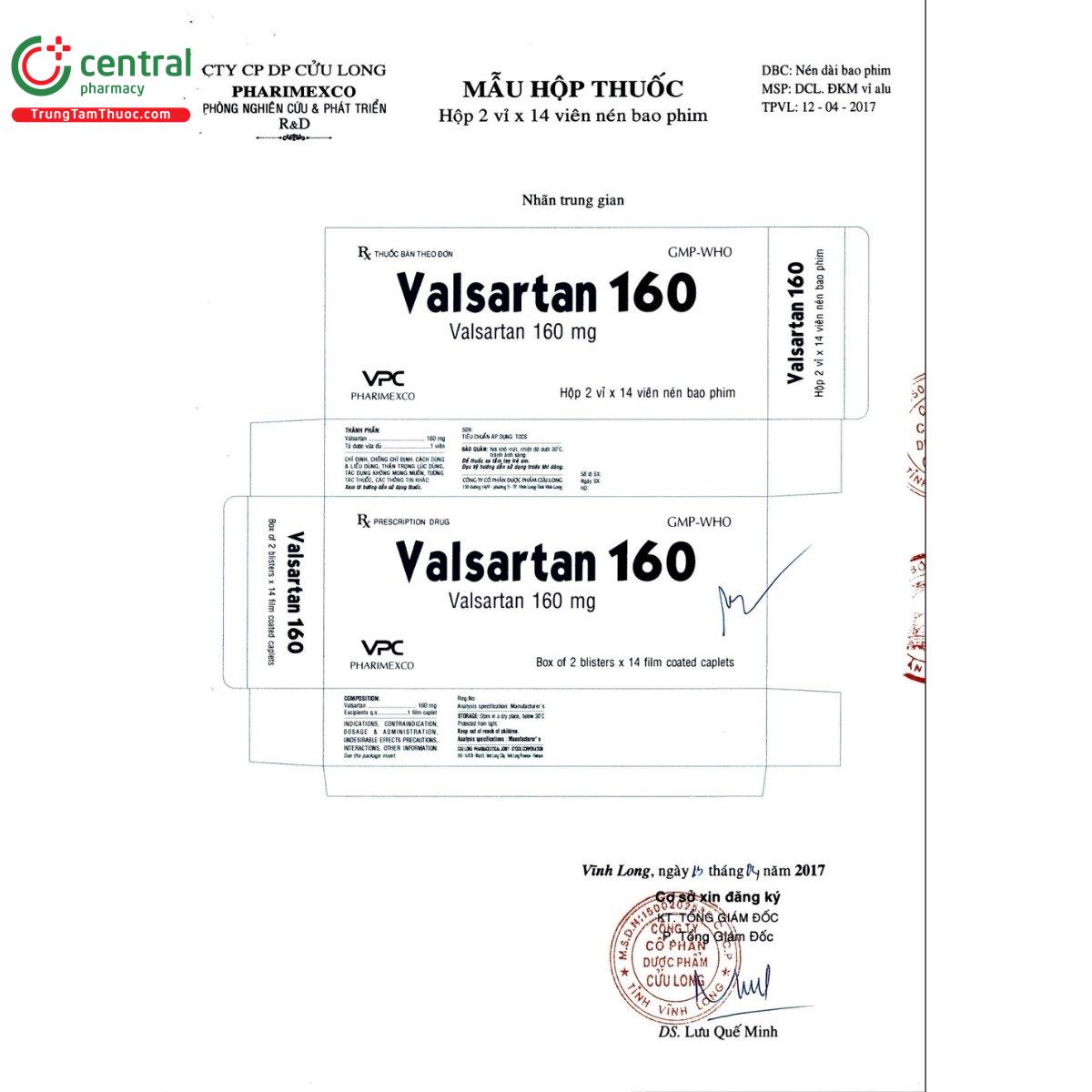 thuoc valsartan 160 pharimexco 2 H3723 thuoc valsartan 160 pharimexco 2 H3723