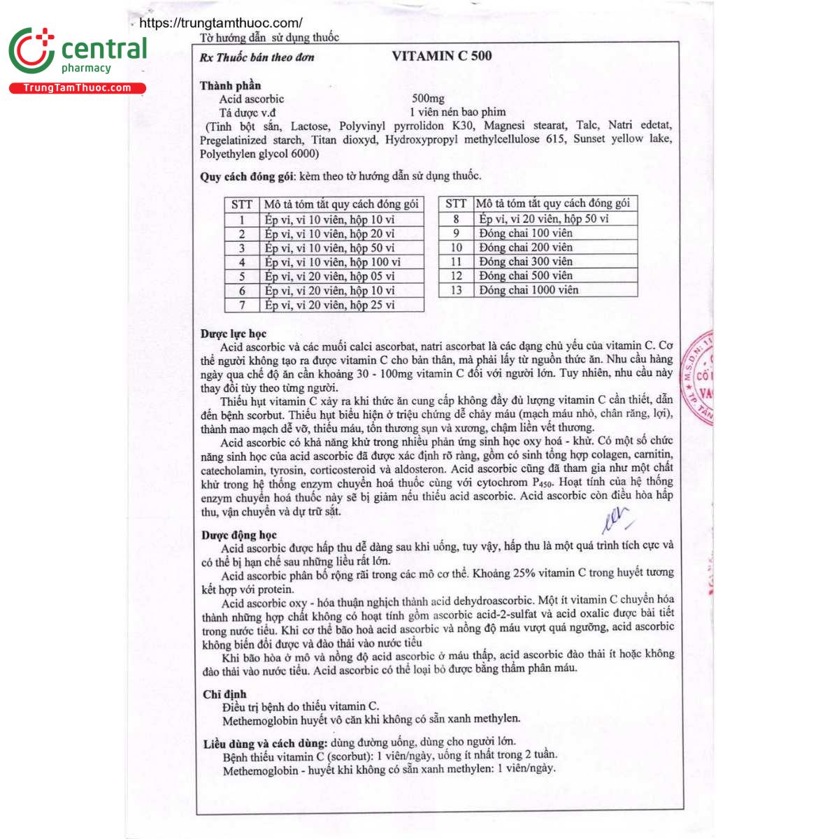 thuoc vitamin c 500mg vacopharm vien nen bao phim 6 E1474 thuoc vitamin c 500mg vacopharm vien nen bao phim 6 E1474