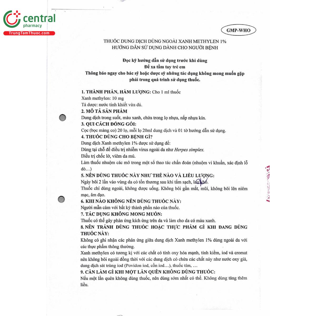 thuoc xanh methylen 1 vcp 4 H2652 thuoc xanh methylen 1 vcp 4 H2652