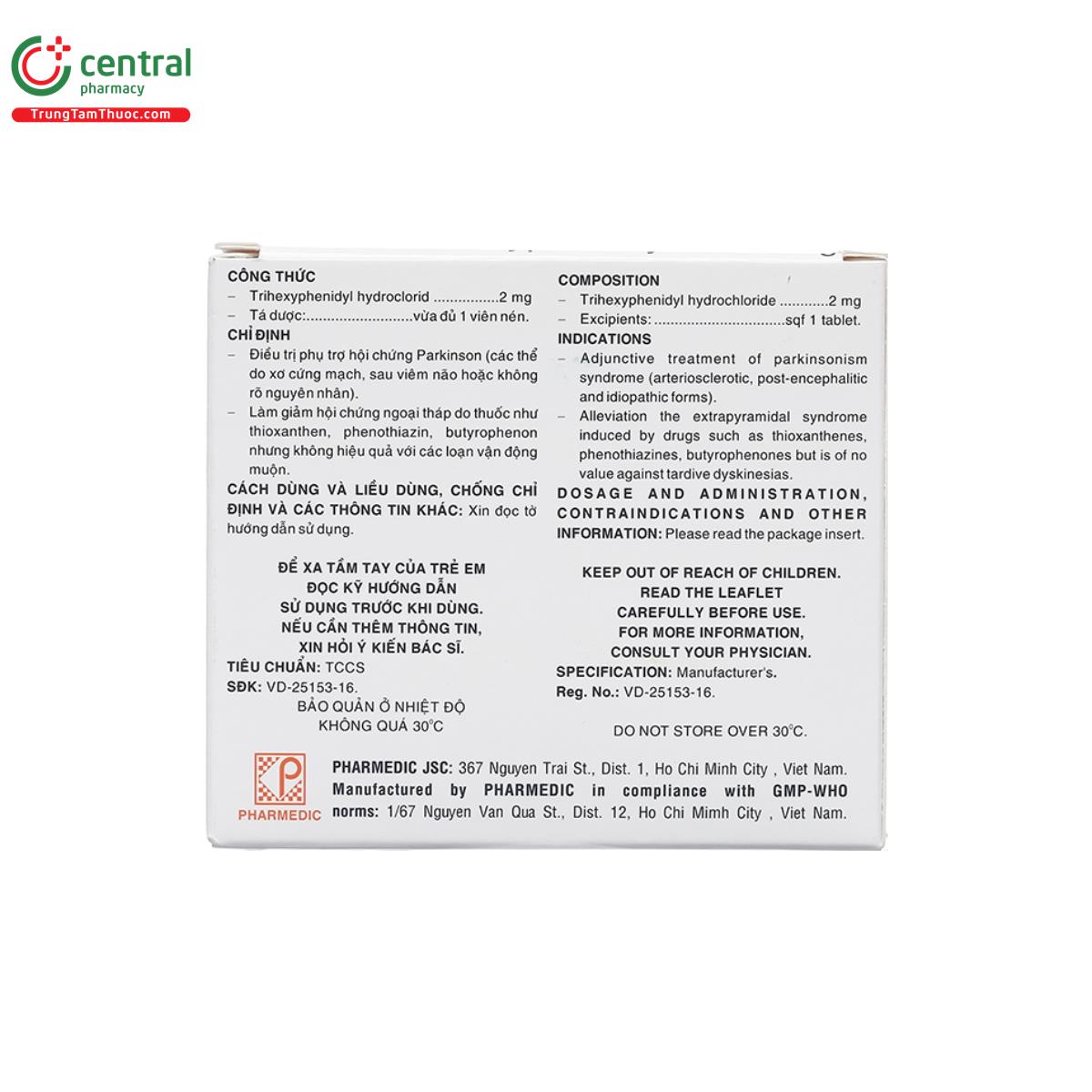 trihexyphenidyl 2mg pharmedic 10 B0171