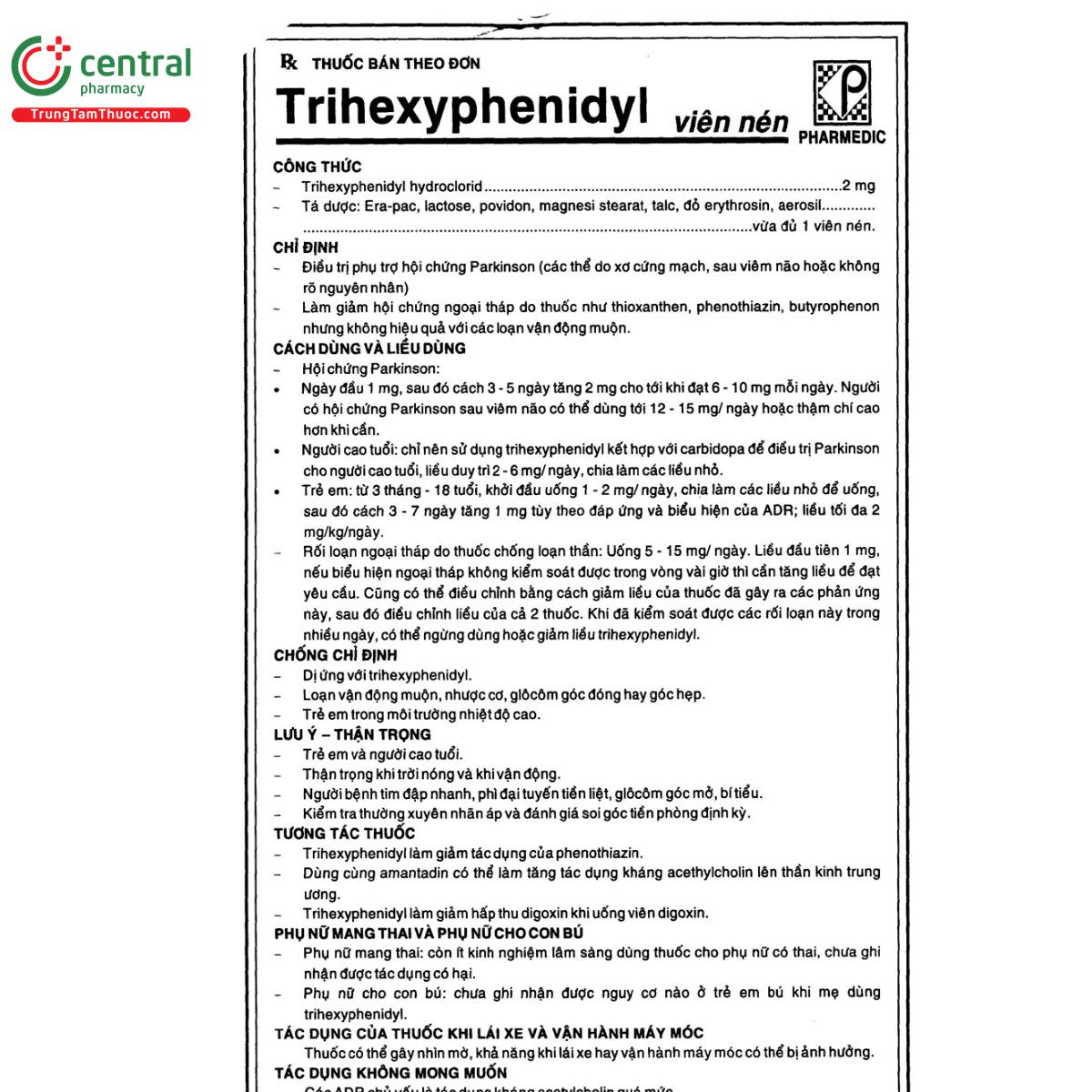 trihexyphenidyl 2mg pharmedic 17 C0874