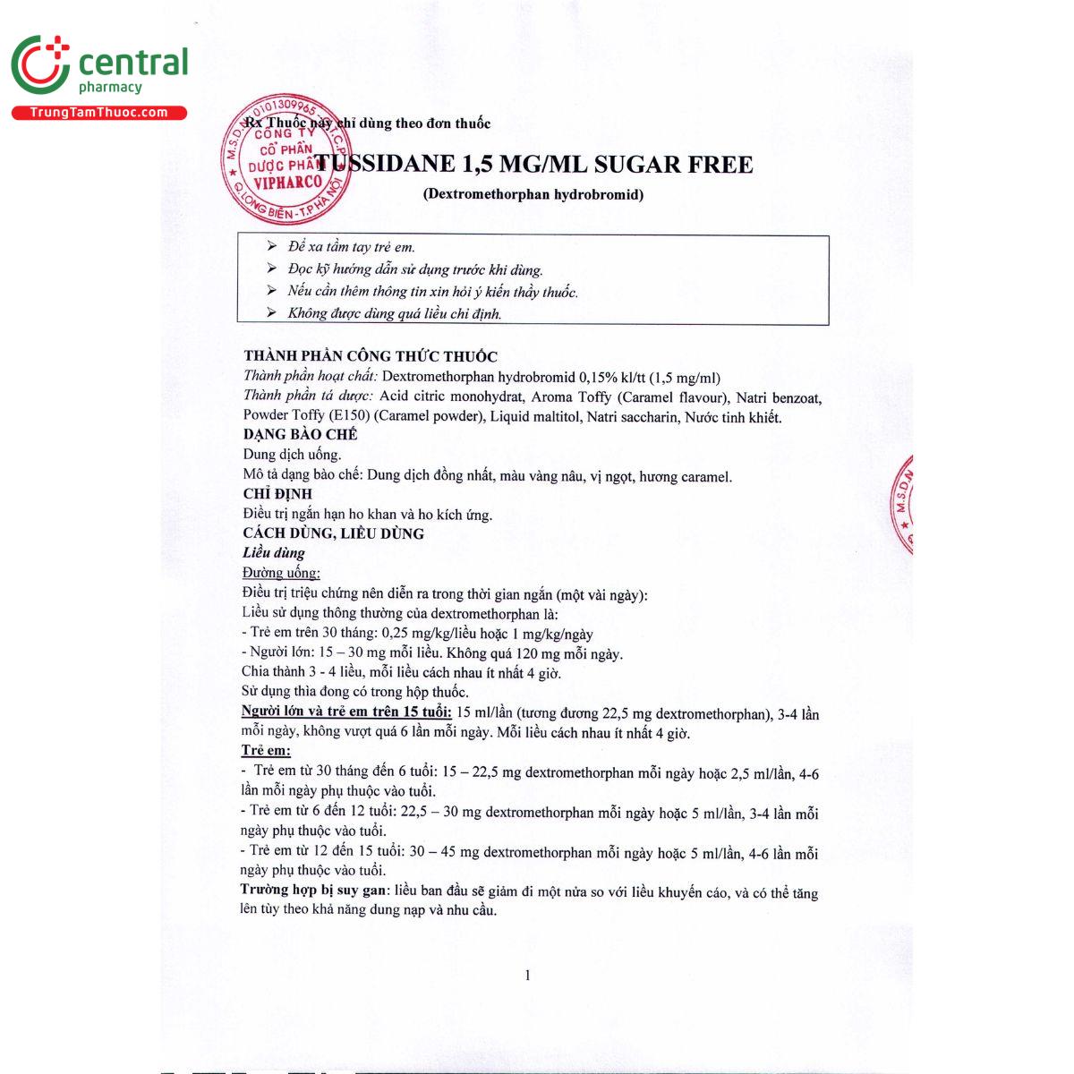 tussidane 1 5 mg ml sugar free 3 V8106