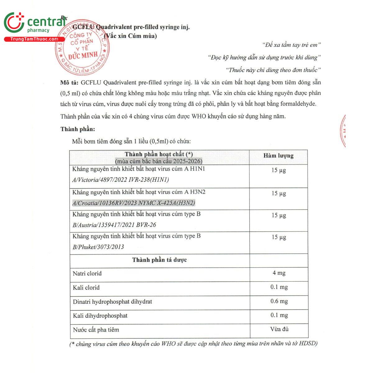 vac xin gcflu quadrivalent pre filled syringe inj 4 Q6162
