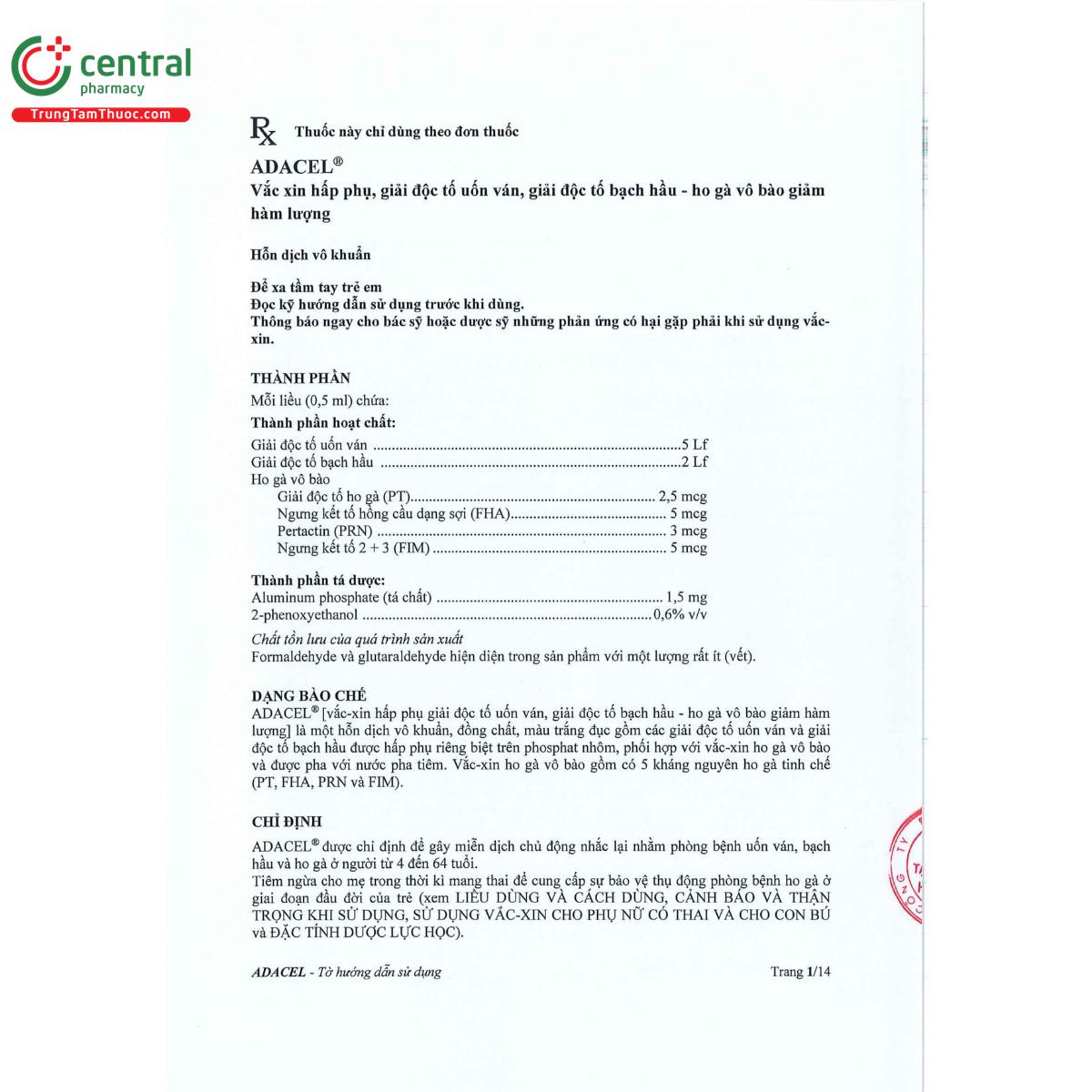 vaccine adacel 6 U8238