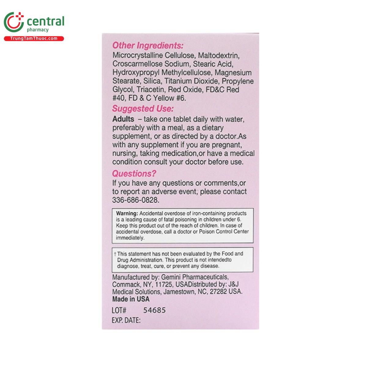 vh prenatal vitamin 5 V8536