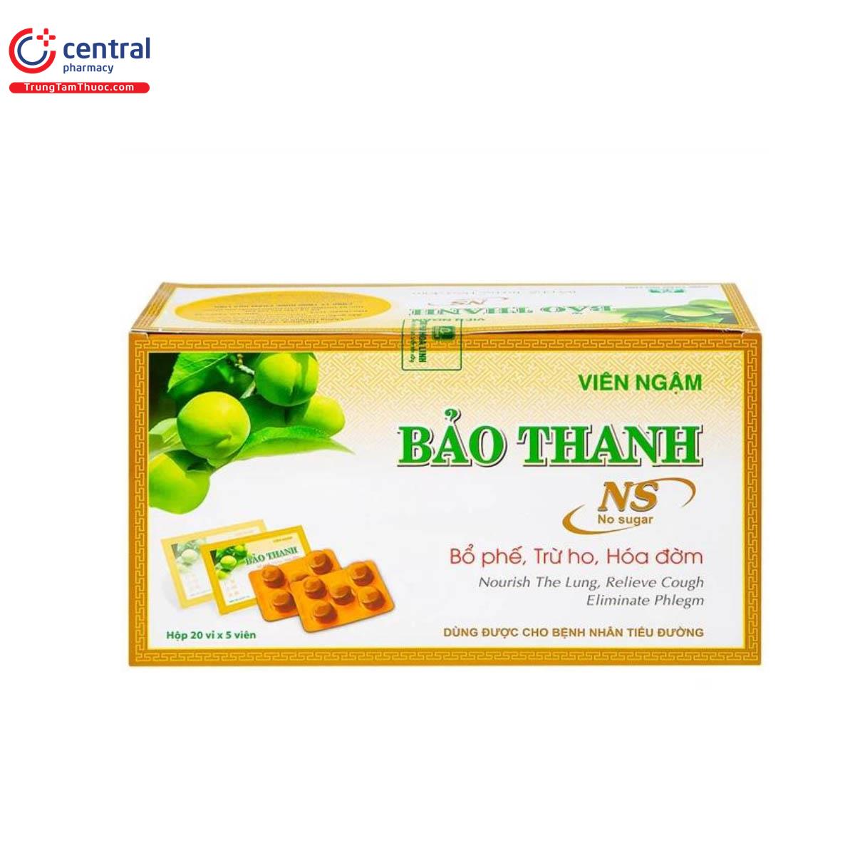 Viên ngậm Bảo Thanh không đường (Hộp 20 vỉ x 5 viên)