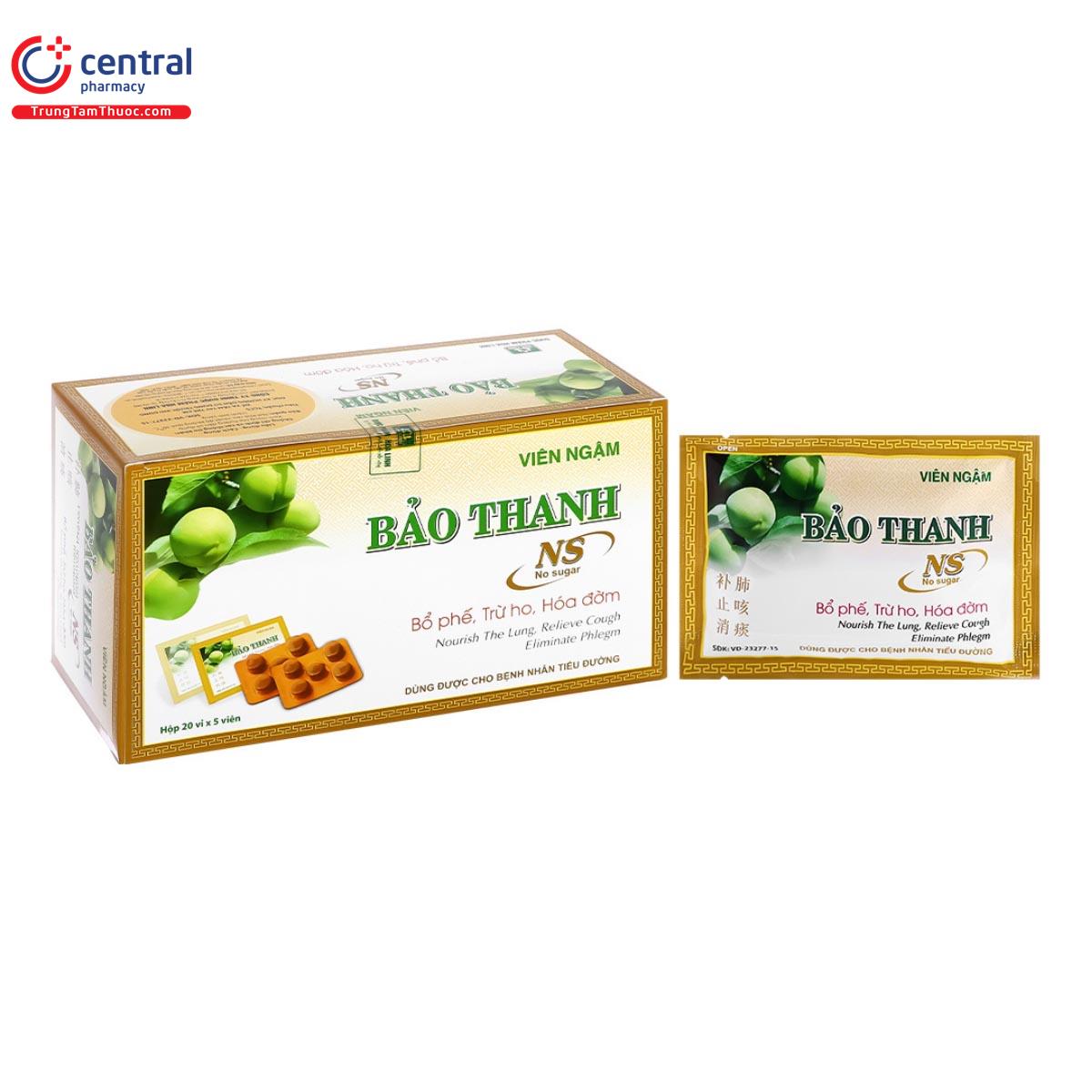 Viên ngậm Bảo Thanh không đường (Hộp 20 vỉ x 5 viên)