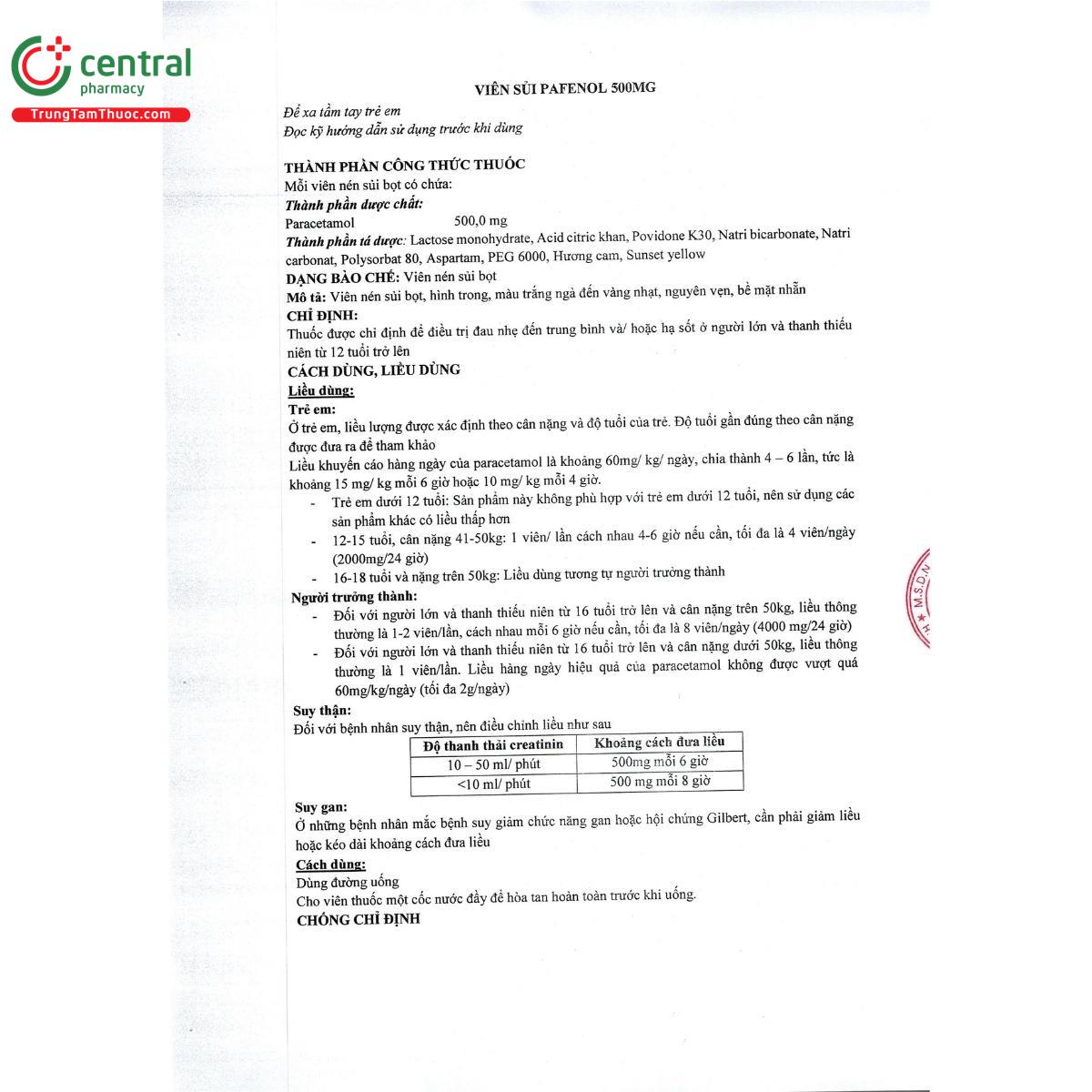 vien sui pafenol 500mg 6 F2372