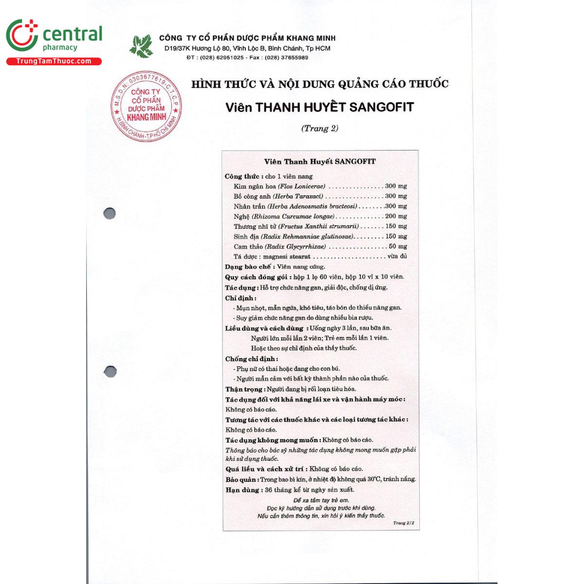 vien thanh huyet sangofit 5 H3058 vien thanh huyet sangofit 5 H3058