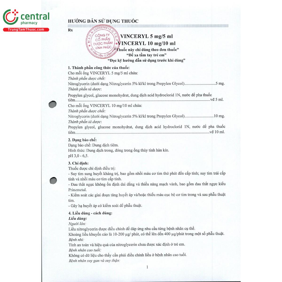 vinceryl 10mg 10ml 5 P6354