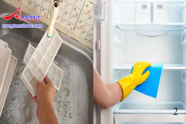Cần vệ sinh sạch sẽ tủ lạnh, bề mặt nghi ngờ chứa thực phẩm nhiễm Salmonella.